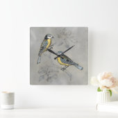 Silvered Aviary | Vogelpaar Vierkante Klok (Huis)