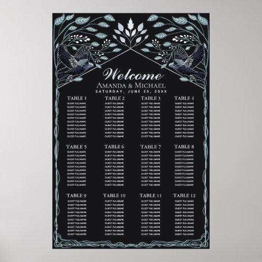 SilverEnchanted Gothic Raven Wedding Seating Chart Poster (Voorkant)