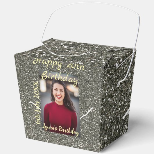 Silverglitter foto 20e verjaardag naam toevoegen d bedankdoosjes (Voorkant)