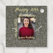 Silverglitter foto 20e verjaardag naam toevoegen d bedankjes labels (Achterkant)