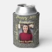 Silverglitter foto 20e verjaardag naam toevoegen d blikjeskoeler (Blikje Voorkant)