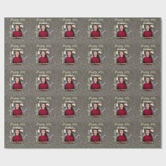 Silverglitter foto 20e verjaardag naam toevoegen d cadeaupapier (Vlak)