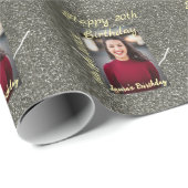 Silverglitter foto 20e verjaardag naam toevoegen d cadeaupapier (Rol Hoek)