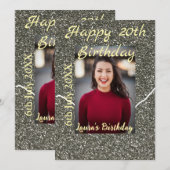 Silverglitter foto 20e verjaardag naam toevoegen d feestdagenkaart (Voorkant / Achterkant)