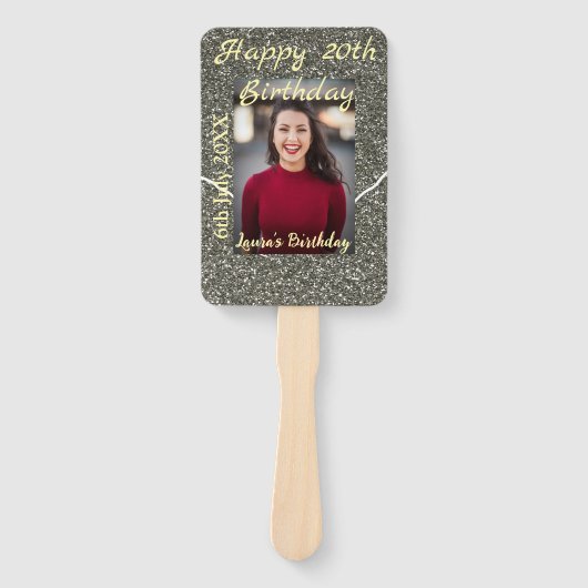 Silverglitter foto 20e verjaardag naam toevoegen d handwaaier (Voorkant)