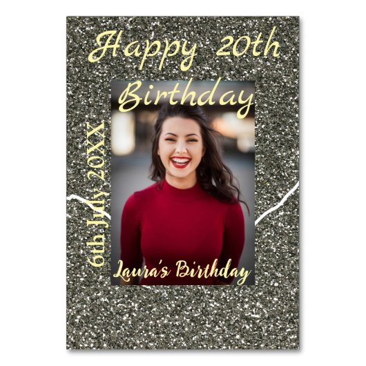 Silverglitter foto 20e verjaardag naam toevoegen d kaart (Voorkant)