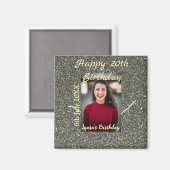 Silverglitter foto 20e verjaardag naam toevoegen d magneet (Voorkant / Achterkant)