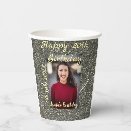 Silverglitter foto 20e verjaardag naam toevoegen d papieren bekers