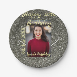 Silverglitter foto 20e verjaardag naam toevoegen d papieren bordje