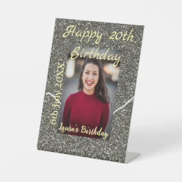 Silverglitter foto 20e verjaardag naam toevoegen d reclamebord met voetstuk