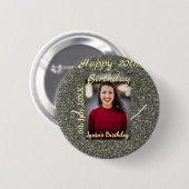 Silverglitter foto 20e verjaardag naam toevoegen d ronde button 5,7 cm (Voorkant /achterkant)