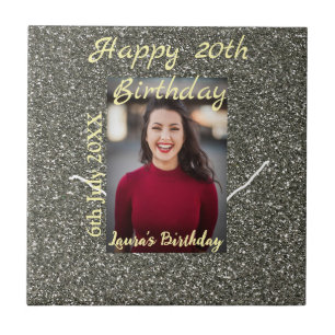 Silverglitter foto 20e verjaardag naam toevoegen d tegeltje