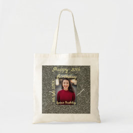 Silverglitter foto 20e verjaardag naam toevoegen d tote bag