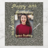 Silverglitter foto 20e verjaardag naam toevoegen d wijn etiket (Enkel label)