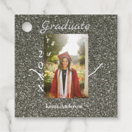 Silverglitter foto afstuderen naam klasse tekst to bedankjes labels