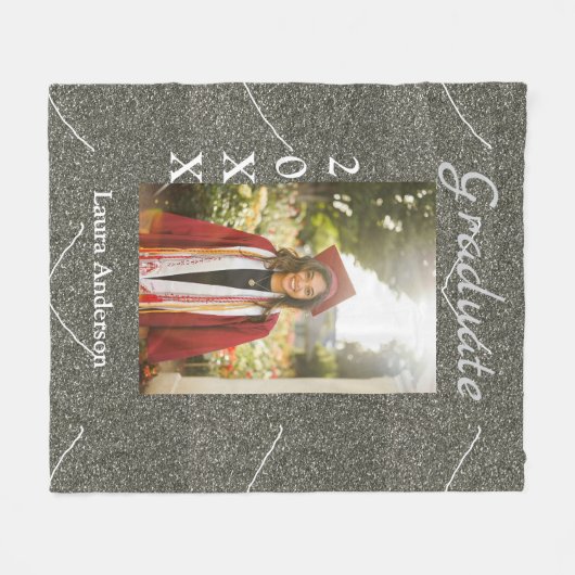 Silverglitter foto afstuderen naam klasse tekst to fleece deken (Voorkant (Horizontaal))