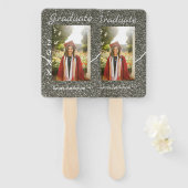 Silverglitter foto afstuderen naam klasse tekst to handwaaier (Voorkant en achterkant)