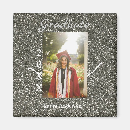 Silverglitter foto afstuderen naam klasse tekst to magneet (Voorkant)