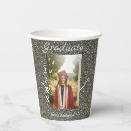 Silverglitter foto afstuderen naam klasse tekst to papieren bekers