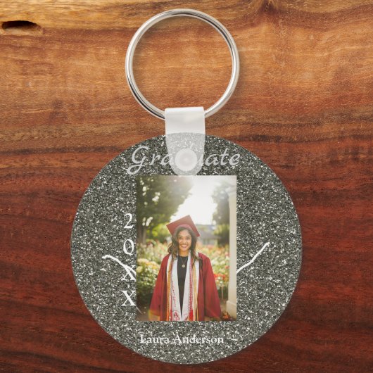 Silverglitter foto afstuderen naam klasse tekst to sleutelhanger (Achterkant)