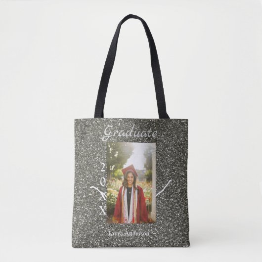 Silverglitter foto afstuderen naam klasse tekst to tote bag (Voorkant)