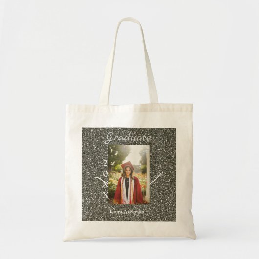 Silverglitter foto afstuderen naam klasse tekst to tote bag (Voorkant)