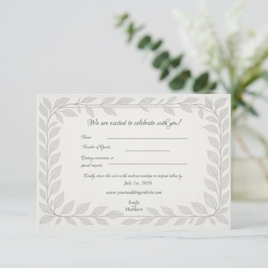 Silverleaf Elven Wedding – Leaf Reply Design Bedankkaart (Staand voorkant)