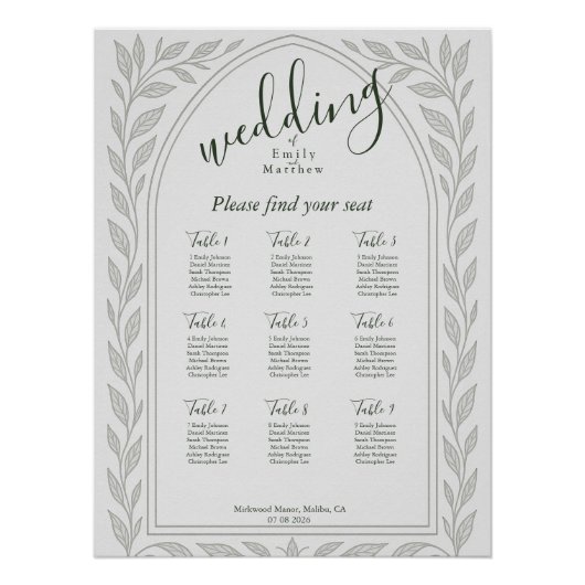 Silverleaf Elven Wedding Seating Chart Perfect Poster (Voorkant)