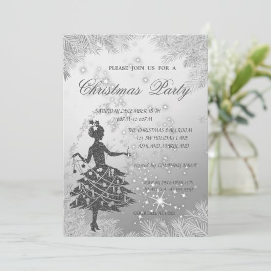 SilverTree Branches, Girl Corporate Kerstparty Kaart (Staand voorkant)