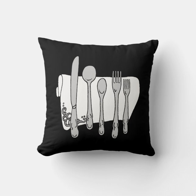 Silverware Black White Design Kussen (Voorkant)