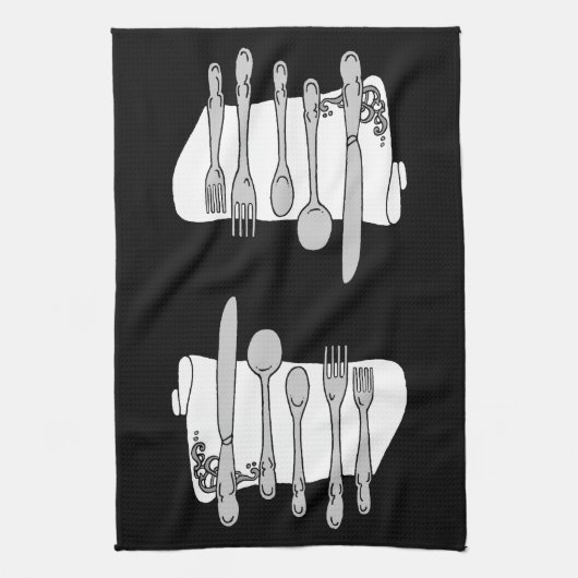 Silverware Black White Design Theedoek (Verticaal)