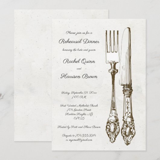 Silverware bruiloft repetitie diner uitnodiging (Voorkant / Achterkant)