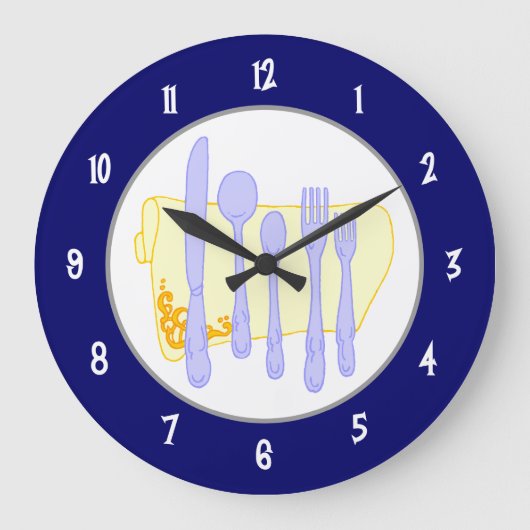 Silverware en Napkin op Blue Wall Clock Grote Klok (Voorkant)
