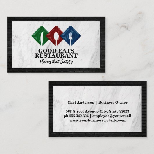Silverware Restaurant Logo | Marmer | baksteen Visitekaartje (Voorkant / Achterkant)