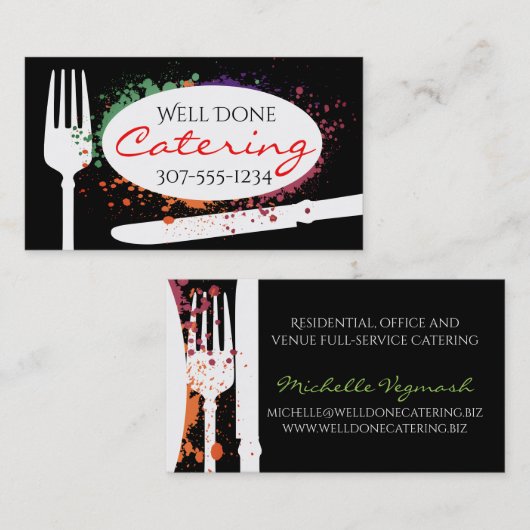 Silverware splash chef catering-visitekaartjes visitekaartje (Voorkant / Achterkant)