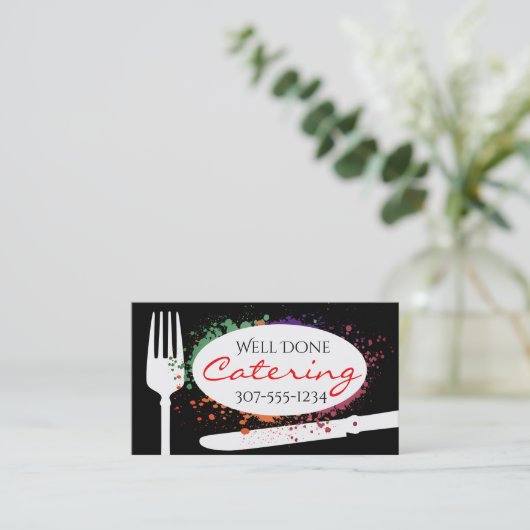 Silverware splash chef catering-visitekaartjes visitekaartje (Staand voorkant)