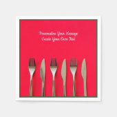 Silverware Utensils Knife Fork op Rood Personalise Servet (Voorkant)