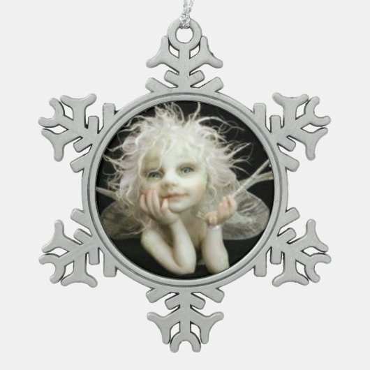 Silvery baby Fairy Tin Sneeuwvlok Ornament (Voorkant)