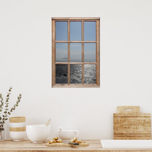 Silvery Beach Uitzicht van een Venster Poster (Keuken)