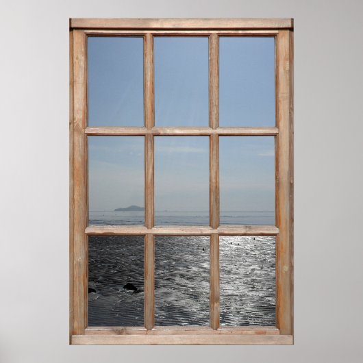 Silvery Beach Uitzicht van een Venster Poster (Voorkant)