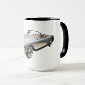 Silvery Blue 1959 Corvette over de mok van koffie (Voorkant rechts)