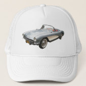 Silvery blue Corvette 1959 op wit pet. Trucker Pet (Voorkant)