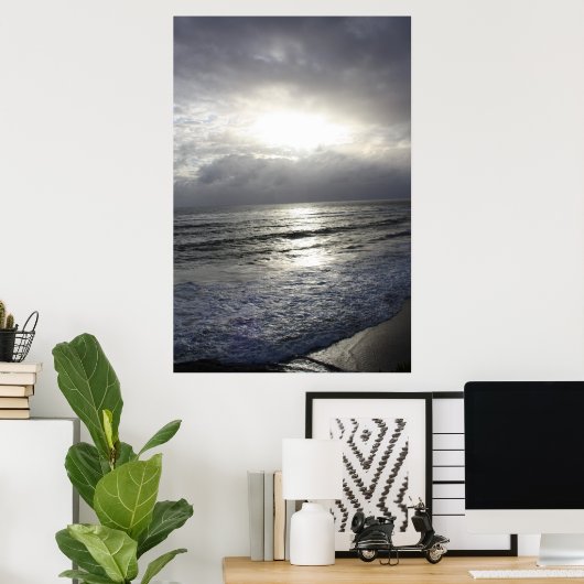 Silvery Blue Sunset Poster (Thuiskantoor)