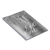 Silvery Brushed Folie Glitter Drip Fancy monogram Notitieboek (Rechterzijde)