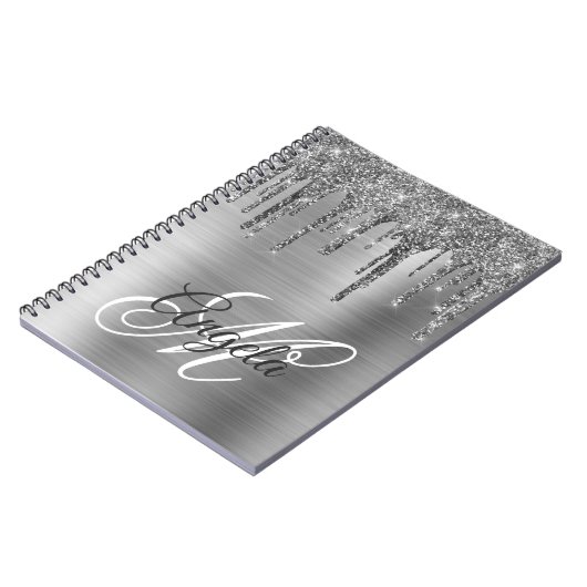 Silvery Brushed Folie Glitter Drip Fancy monogram Notitieboek (Linkerzijde)