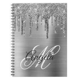 Silvery Brushed Folie Glitter Drip Fancy monogram Notitieboek