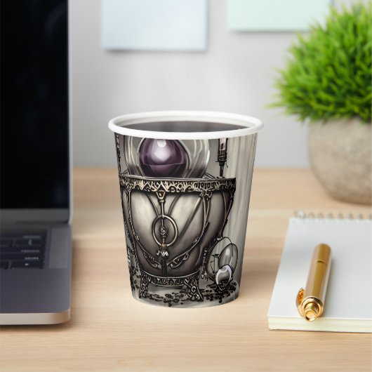 Silvery  Cauldron met Paarse Crystal Ball Papieren Bekers (Insitu)