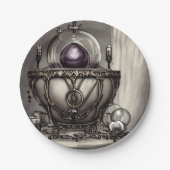 Silvery  Cauldron met Paarse Crystal Ball Papieren Bordje (Voorkant)