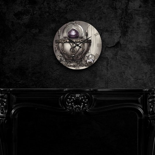 Silvery Cauldron met Paarse Crystal Ball Ronde Klok
