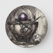 Silvery Cauldron met Paarse Crystal Ball Ronde Klok (Voorkant)